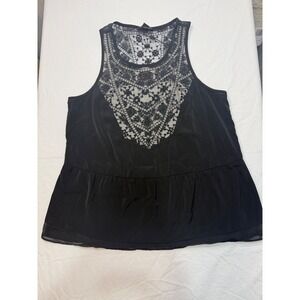 American‎ Eagle Outfitters Black Lace Peplum Tank Top